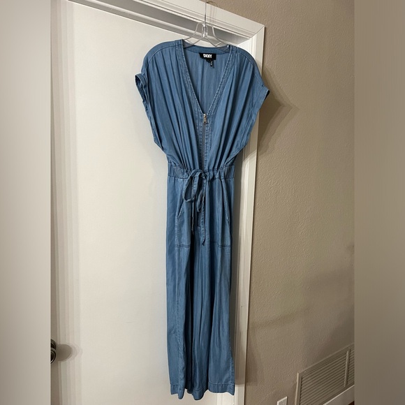 DKNY size large, chambray blue jumpsuit adjustable waist. Good condition. - Picture 1 of 6